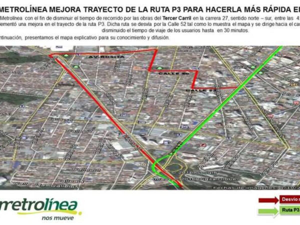 Modifican parcialmente la ruta P3 del sistema integrado, Metrolínea