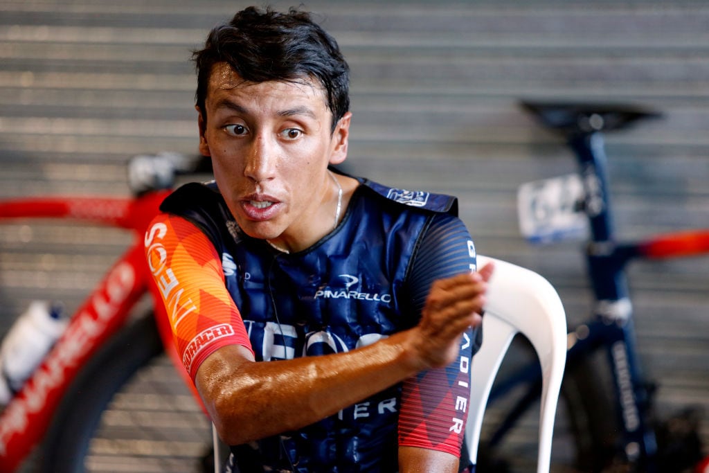 Egan Bernal luego de disputar una etapa en la Vuelta San Juan 2023 (Photo by Maximiliano Blanco/Getty Images)