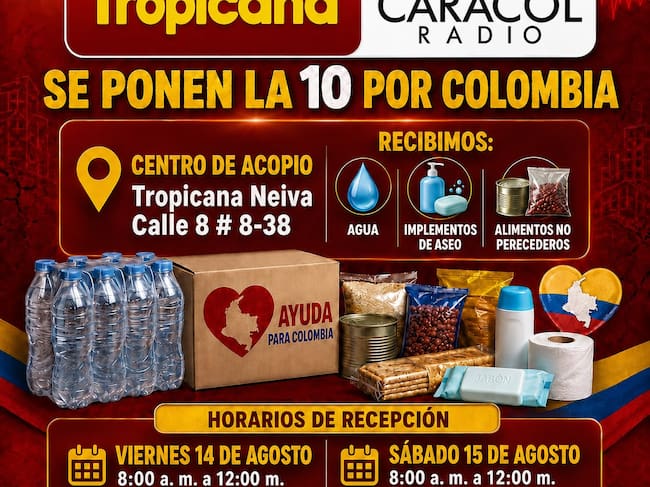 Caracol Radio Neiva y Tropicana Neiva se unen a la campaña “Se ponen la 10 por Colombia” para recolectar ayudas destinadas a los damnificados por el terremoto. Foto Caracol Radio