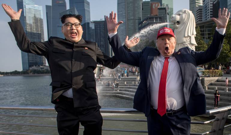 Imitadores de Kim Jong Un y Donald Trump