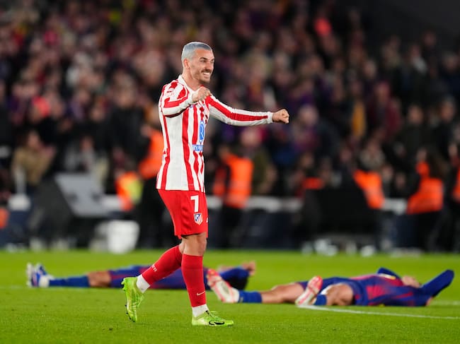 Antoine Griezmann second striker of Atletico de Madrid and France celebrates the victory after winning the second leg of the Copa del Rey semi-final between FC Barcelona and Atletico de Madrid at Spotify Camp Nou on March 3, 2026 in Barcelona, Spain. (Photo by Jose Breton/Pics Action/NurPhoto via Getty Images)