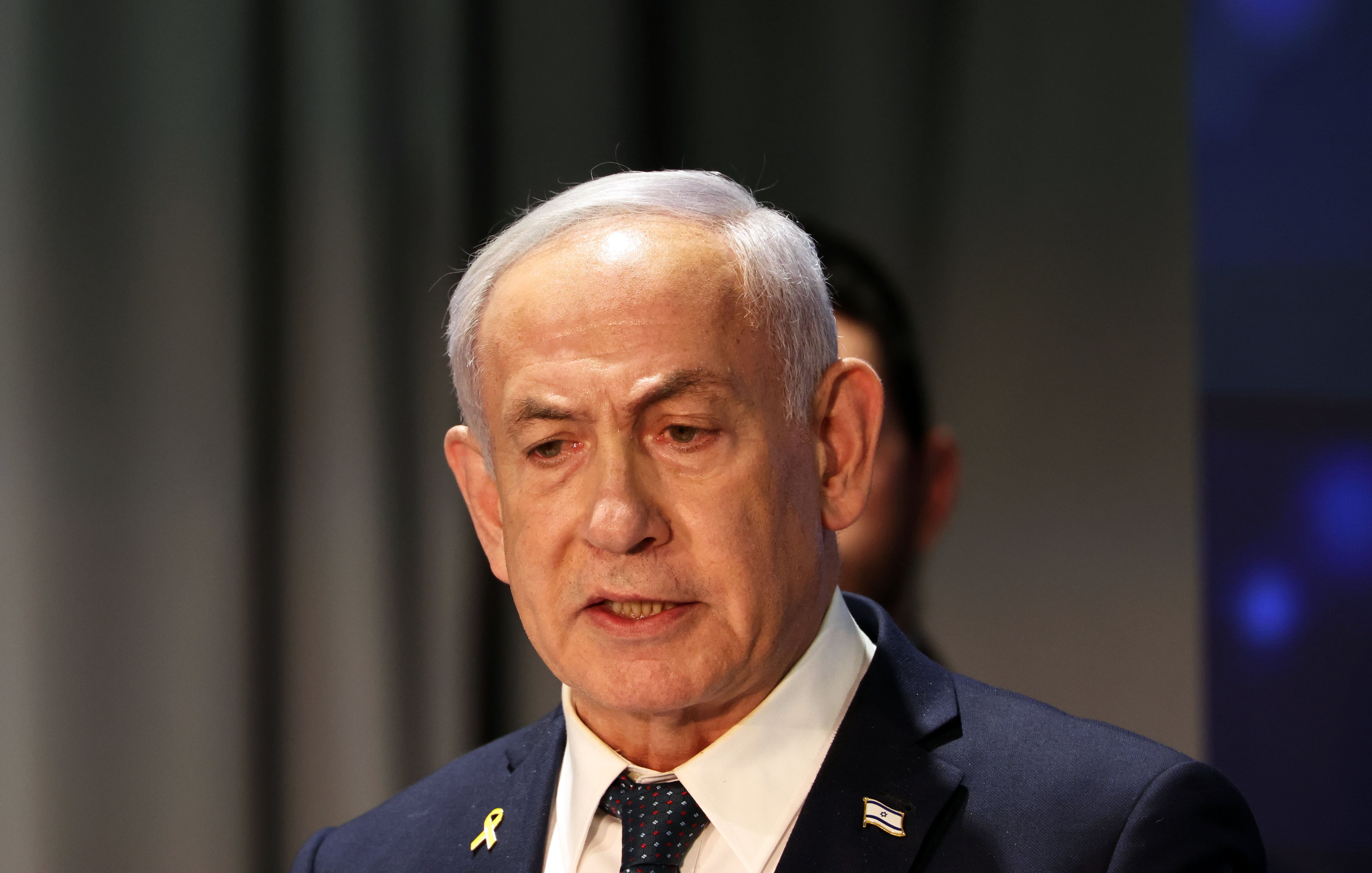 JESRUSALEM (-), 27/03/2025.- Israeli Prime Minister Benjamin Netanyahu delivers a speech during the International Conference on Combating Antisemitism, in Jerusalem, 27 March 2025. (Jerusalén) EFE/EPA/ATEF SAFADI