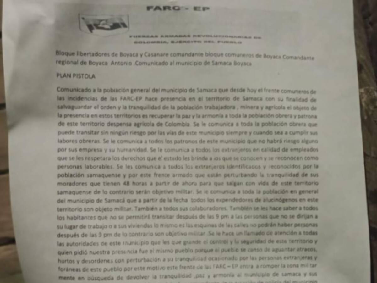 ¿Qué dicen las autoridades ante el panfleto que circula en Samacá?