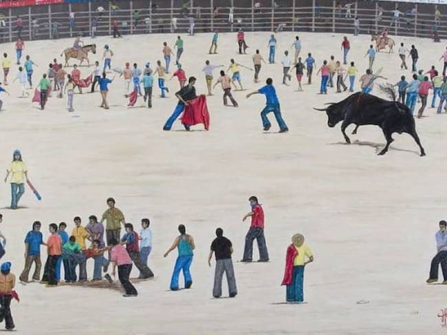 Colprensa/ &quot;Cultura del suicidio&quot; es una pintura de Hernán Torres, realizada en 2007 en torno a las corralejas. 