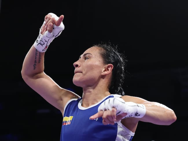 Yeni Arias celebra su primer triunfo en los Juegos Olímpicos de París 2024. (Photo by Richard Pelham/Getty Images)