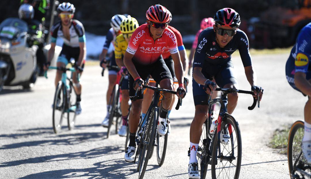 Nairo Quintana y Egan Bernal durante su participación en la edición anterior de la Tirreno Adriático.
