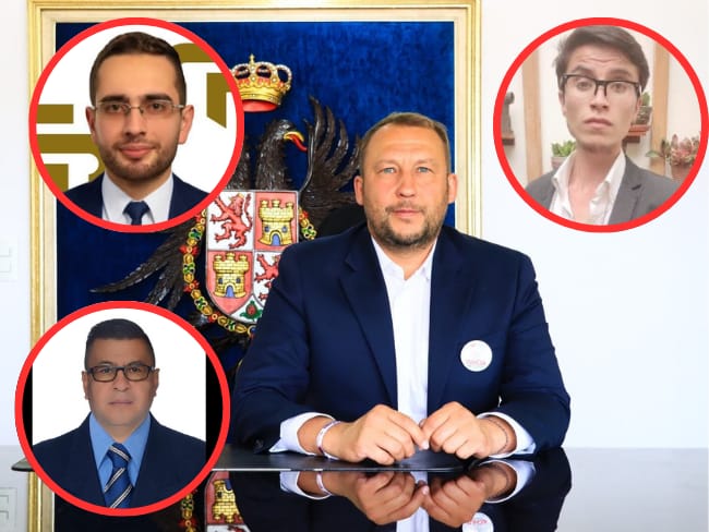 Arriba están los abogados defensores del alcalde Mikhail Krasnov:  Ricardo Andrés Rodríguez Novoa (Izq) y Joseph Esteban Montenegro Galindo (Der). Abajo el abogado demandante Marco Antonio Palma Luna.