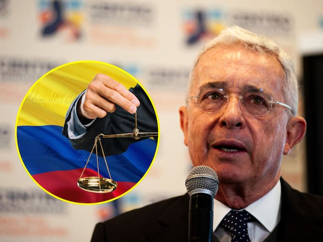 Imagen de referencia de justicia en Colombia y expresidente Álvaro Uribe Vélez. Fotos: Getty Images / (Photo by Sebastian Barros/NurPhoto via Getty Images)