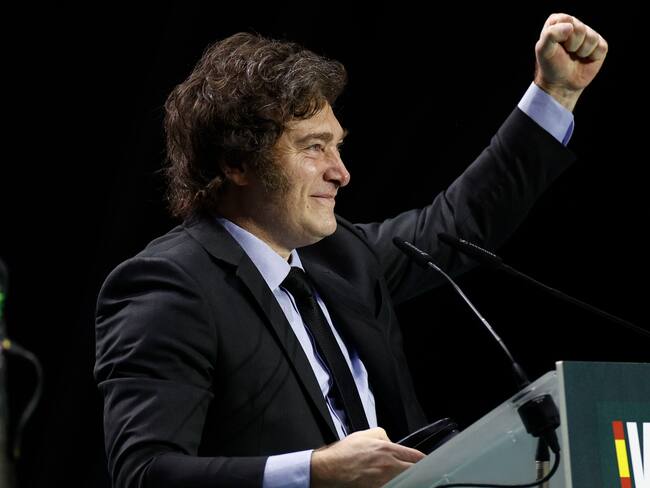 MADRID, 19/05/2024.- Javier Milei, presidente de Argentina , durante su intervención en la convención política de Vox "Europa Viva 24" que se celebra este domingo en el Palacio de Vistalegre, en Madrid. EFE/Rodrigo Jiménez