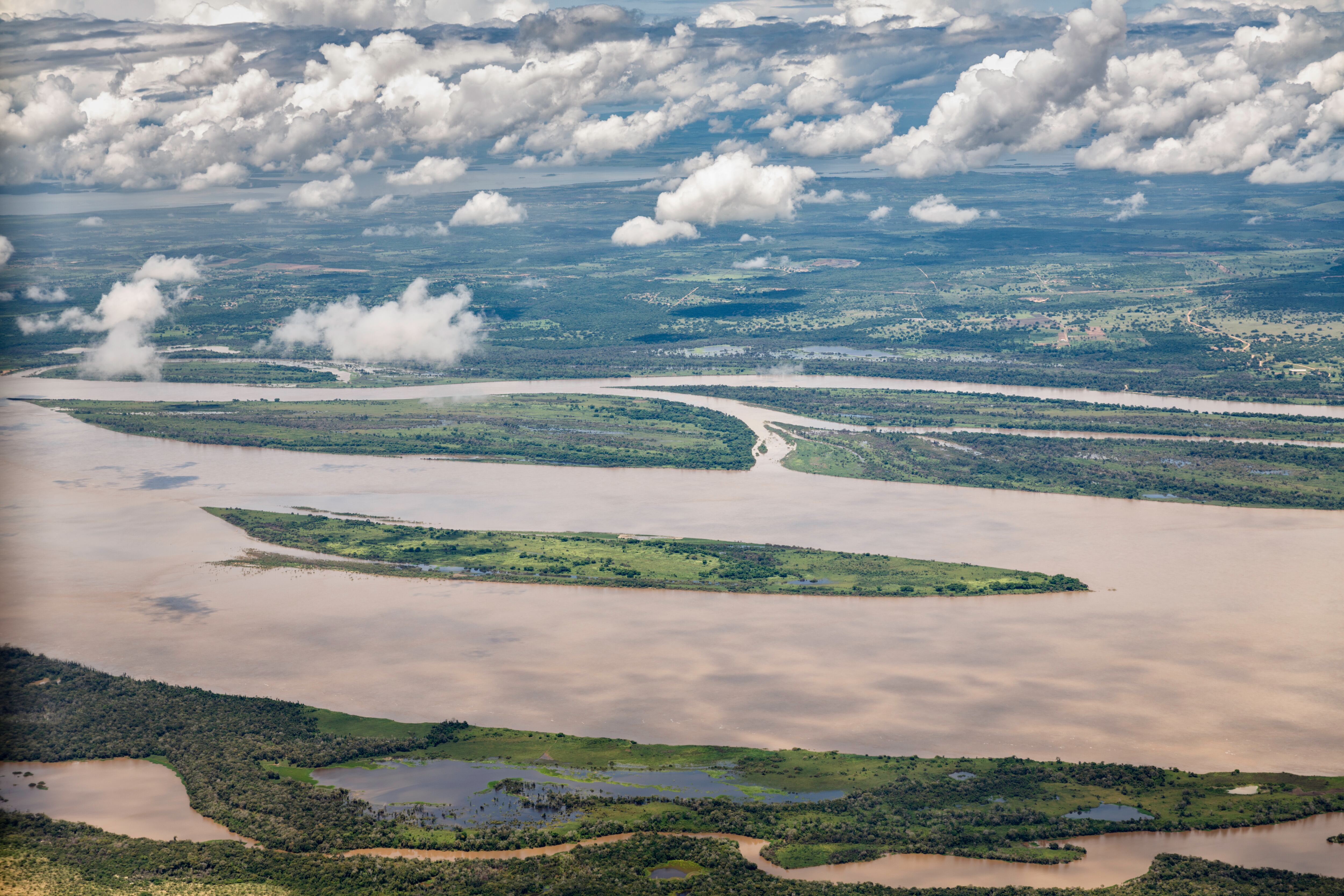Antena vista del río Orinoco cerca de Puerto Ordaz, Venezuela - Fotografía de stock (Getty Images)