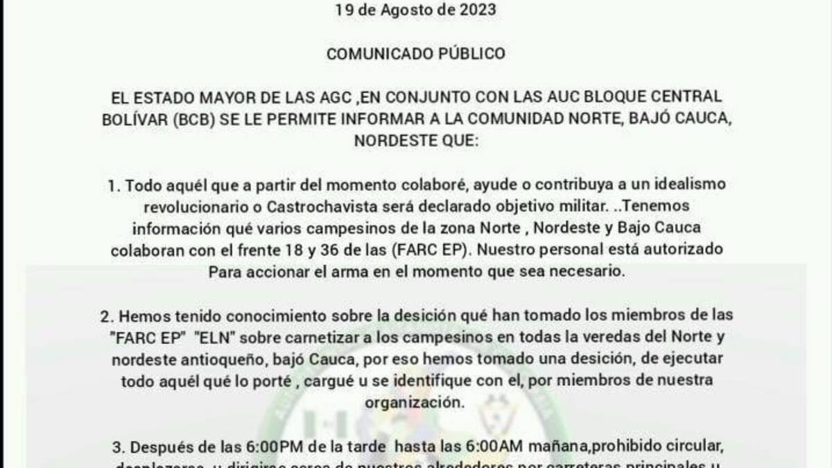 Denuncian que las AGC ya habían amenazado a las comunidades antes de la masacre
