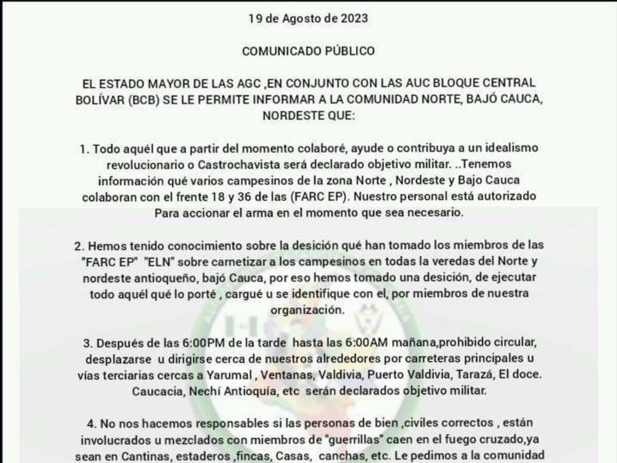 Denuncian que las AGC ya habían amenazado a las comunidades antes de la masacre