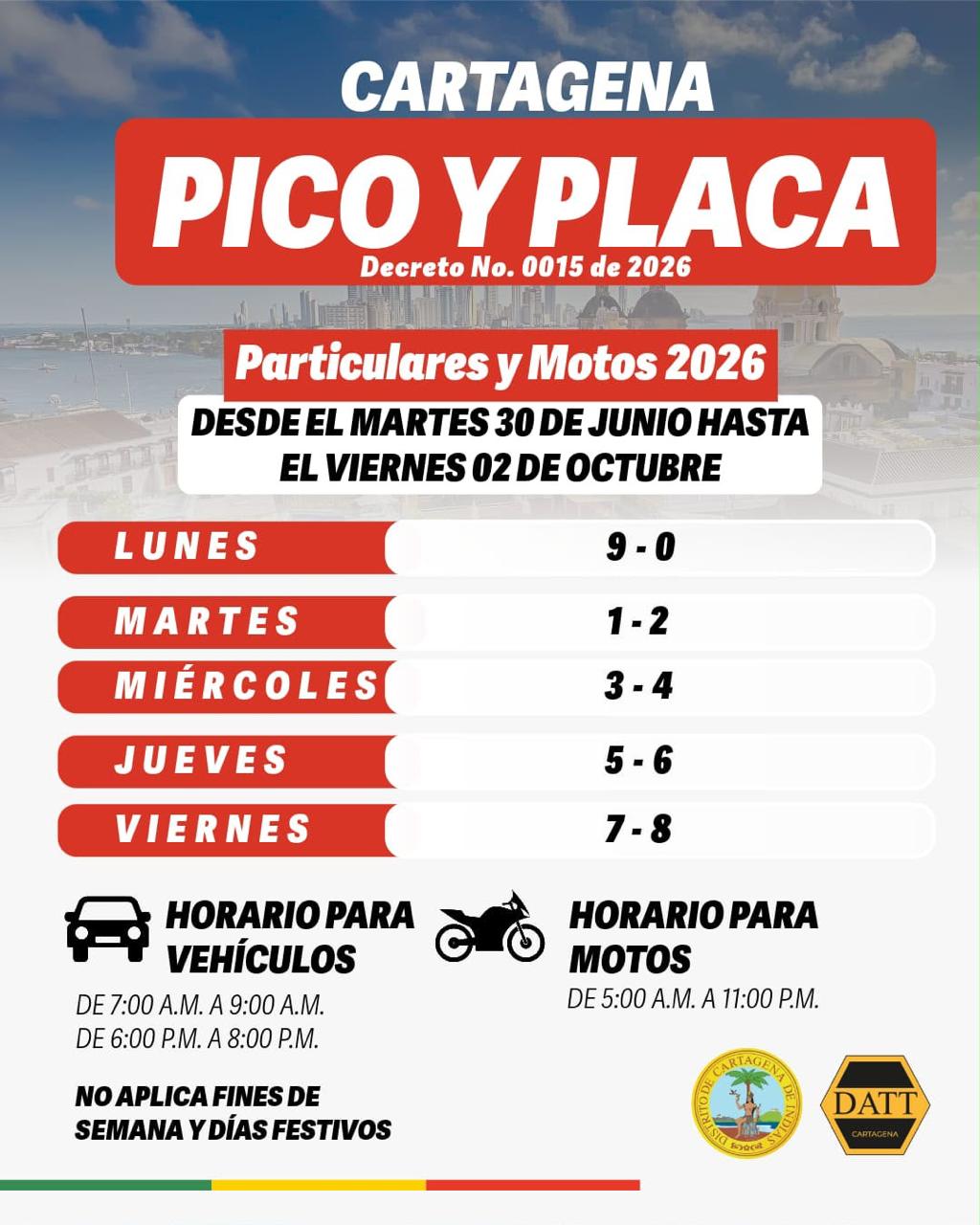 Pico y placa Cartagena. // Alcaldía de Cartagena