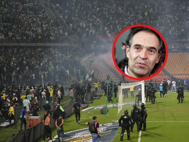 Hinchas se enfrenta entre ellos y con las autoridades en el estadio Atanasio Girardot / Colprensa.