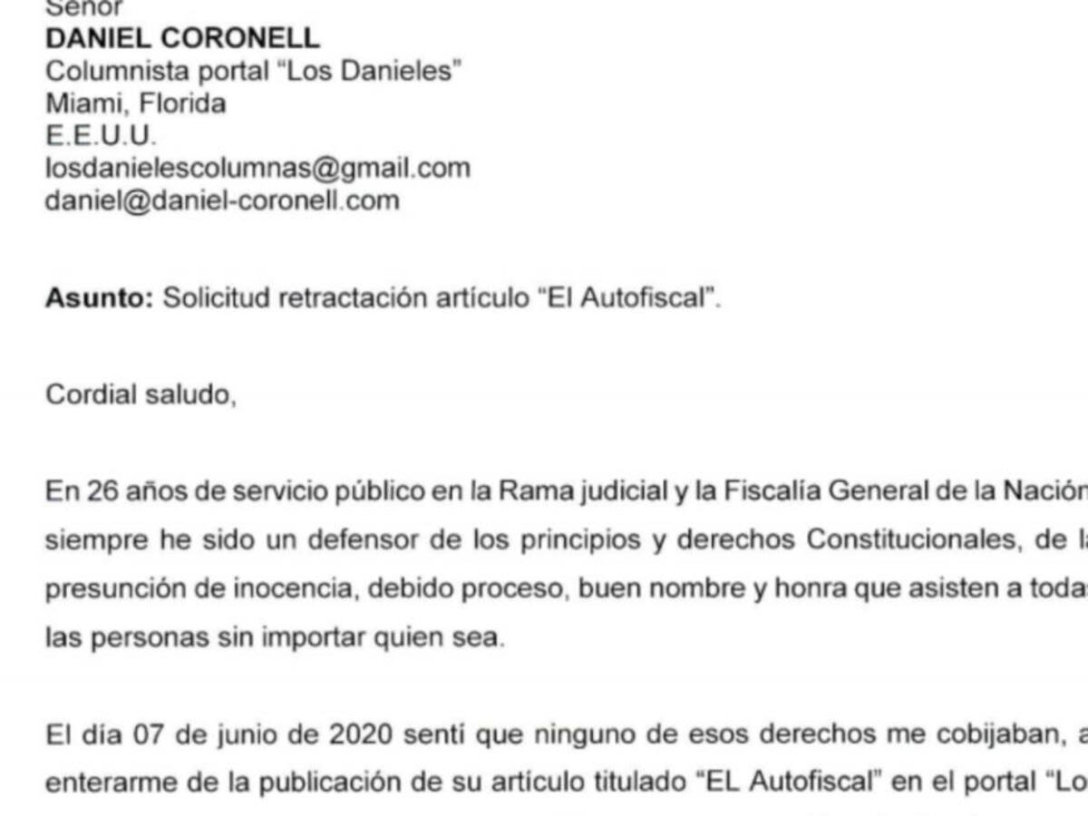 Fiscal Mariano Ospina pide a periodista Daniel Coronell que se retracte