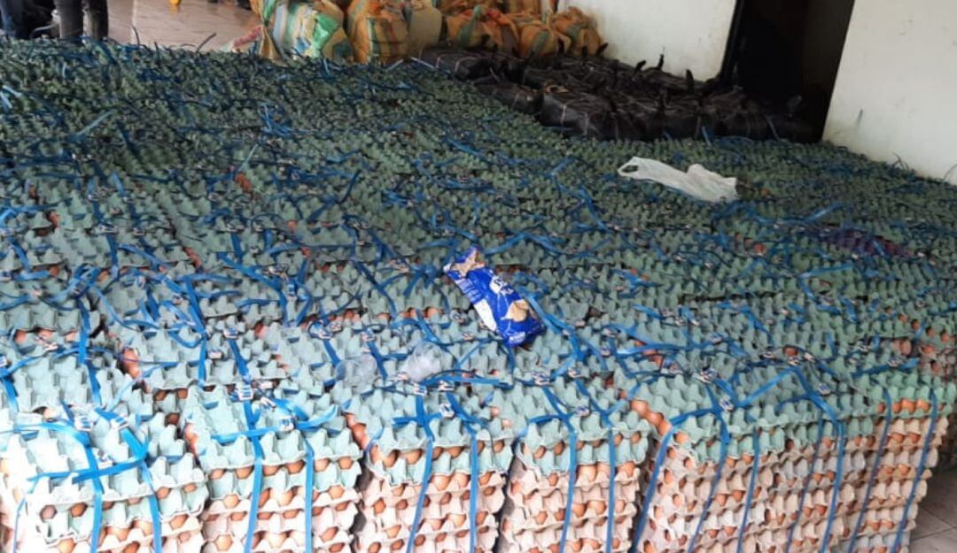 Cubetas de huevos incautadas. 