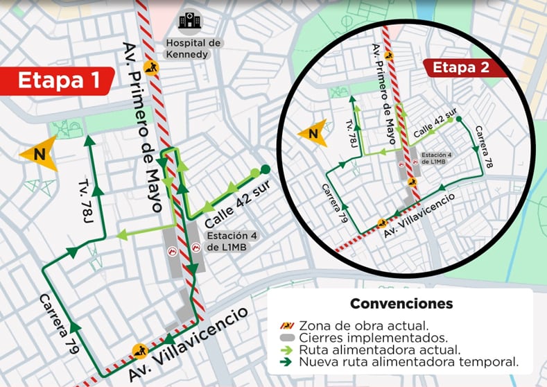 Imagen oficial de los cierres y desvíos en la avenida Primero de Mayo, publicada por el portal web oficial de la Alcaldía de Bogotá.
