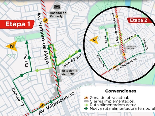 Imagen oficial de los cierres y desvíos en la avenida Primero de Mayo, publicada por el portal web oficial de la Alcaldía de Bogotá.