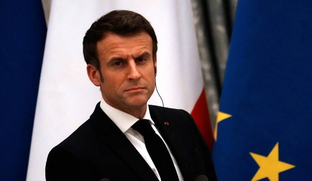 El presidente de Francia Emmanuel Macron tras las reuniones en Kiev. Foto: Getty