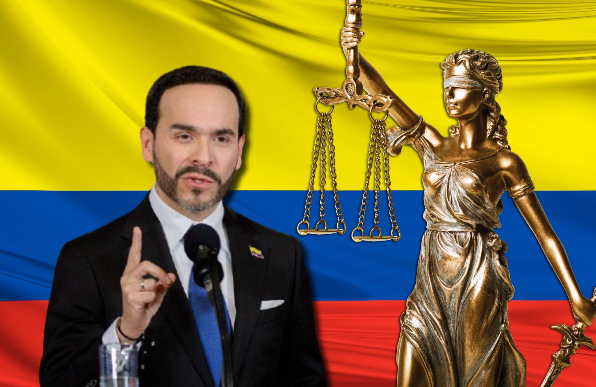 Abelardo de la Espriella e imagen de referencia de justicia Colombia. Fotos: (Photo by Sebastian Barros/NurPhoto via Getty Images) / Getty Images