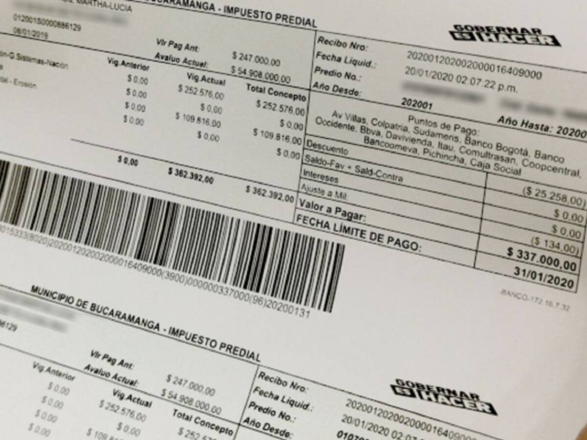 Pago del predial no tendrá modificación en Bucaramanga