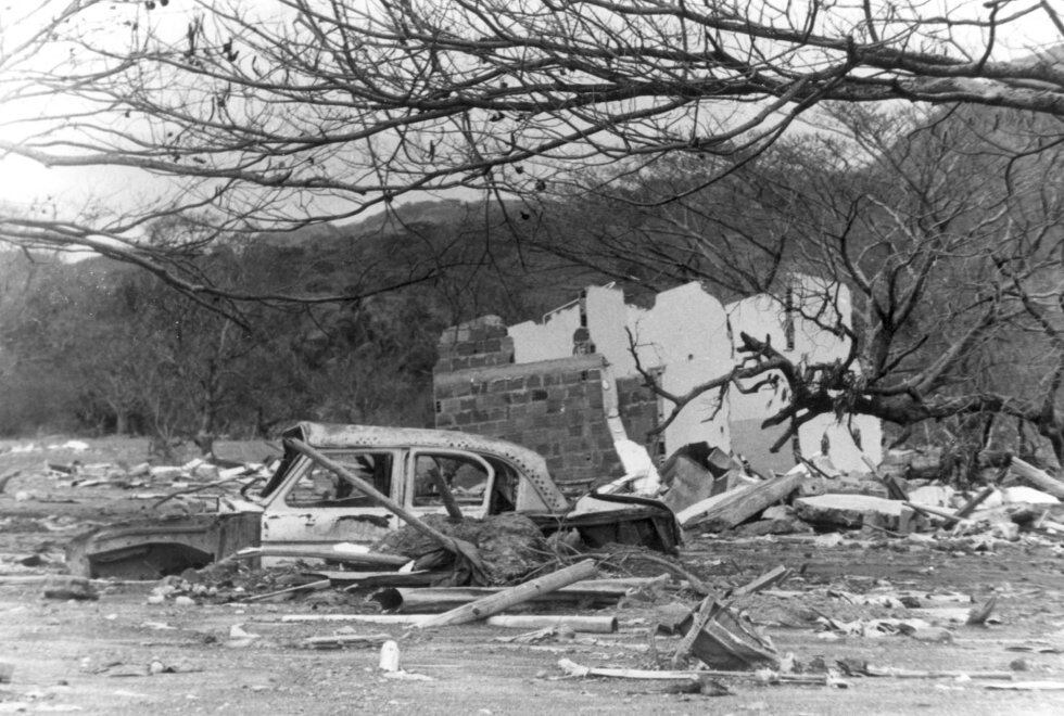 Imagen tras la avalancha que avanzó por el río Lagunilla y borró la población de Armero, Tolima