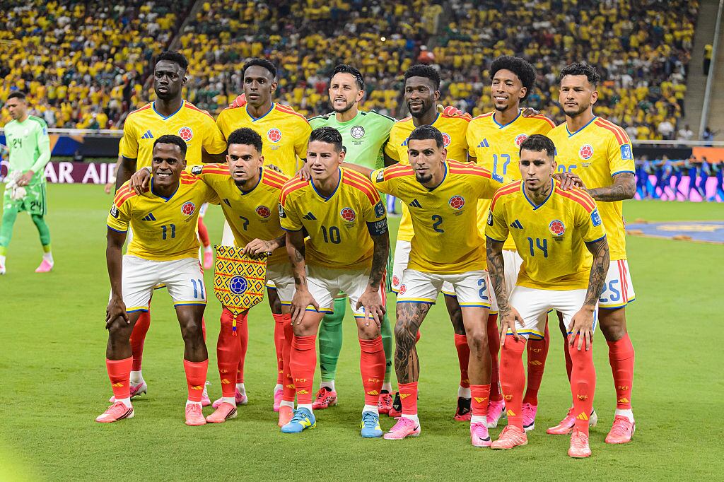 ZAPOPAN, MEXICO - JUNE 23: Colombia squad pose for team photo prior to the FIFA World Cup 2026 Group K match between Colombia and Congo DR at Guadalajara Stadium on June 23, 2026 in Zapopan, Mexico. (Photo by Martín Fonseca/Eurasia Sport Images/Getty Images)