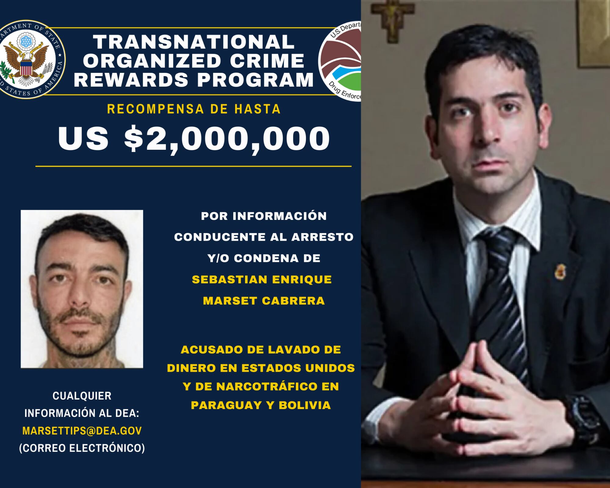 El Departamento de Estado ofrece hasta 2 millones de dólares como recompensa a quien entregue información que conduzca al arresto de Sebastián Marset, señalado también como autor intelectual del asesinato del fiscal Marcelo Pecci.
(Foto: Caracol Radio / Cortesía)