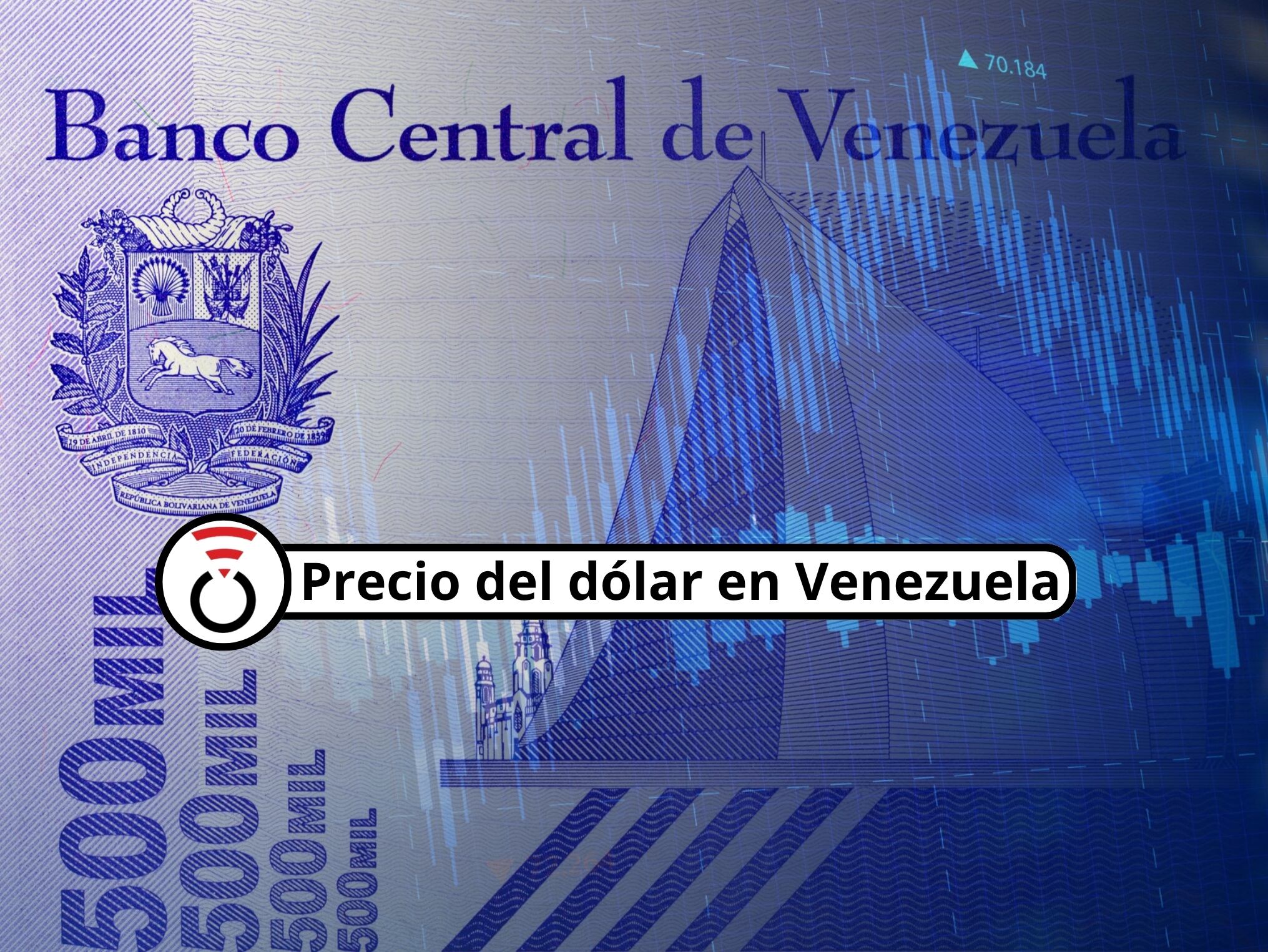 De fondo: Imagen del billete de 500 mil bolívares venezolanos. A la derecha hay una imagen translúcida de estadísticas económicas (Crédito: Getty Images)
