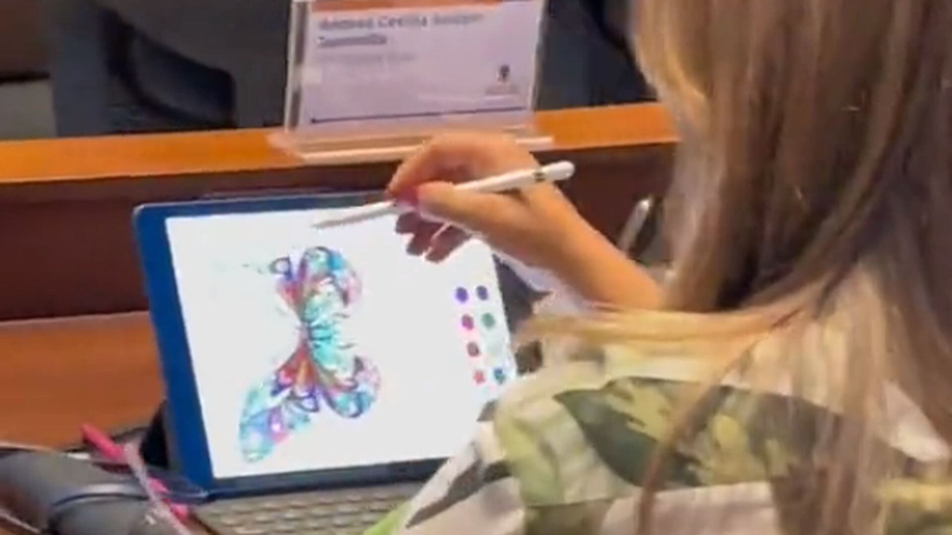 Directora de Planeación de Medellín, Andrea Salazar, pintando mandalas en plena sesión del Concejo de la ciudad. Foto: cortesía.