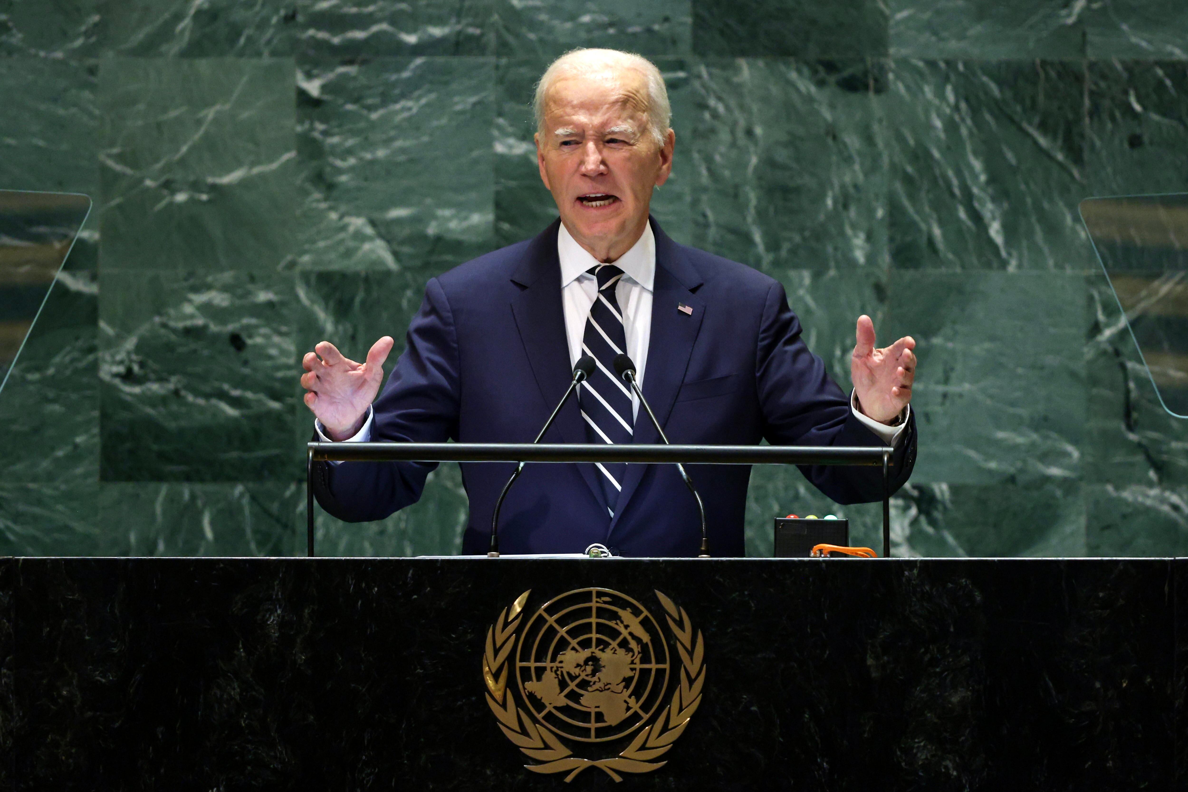 El presidente de Estados Unidos, Joe Biden, entregando su último discurso como mandatario durante la versión 79 de la Asamblea General de las Naciones Unidas.
EFE/EPA/JUSTIN LANE
