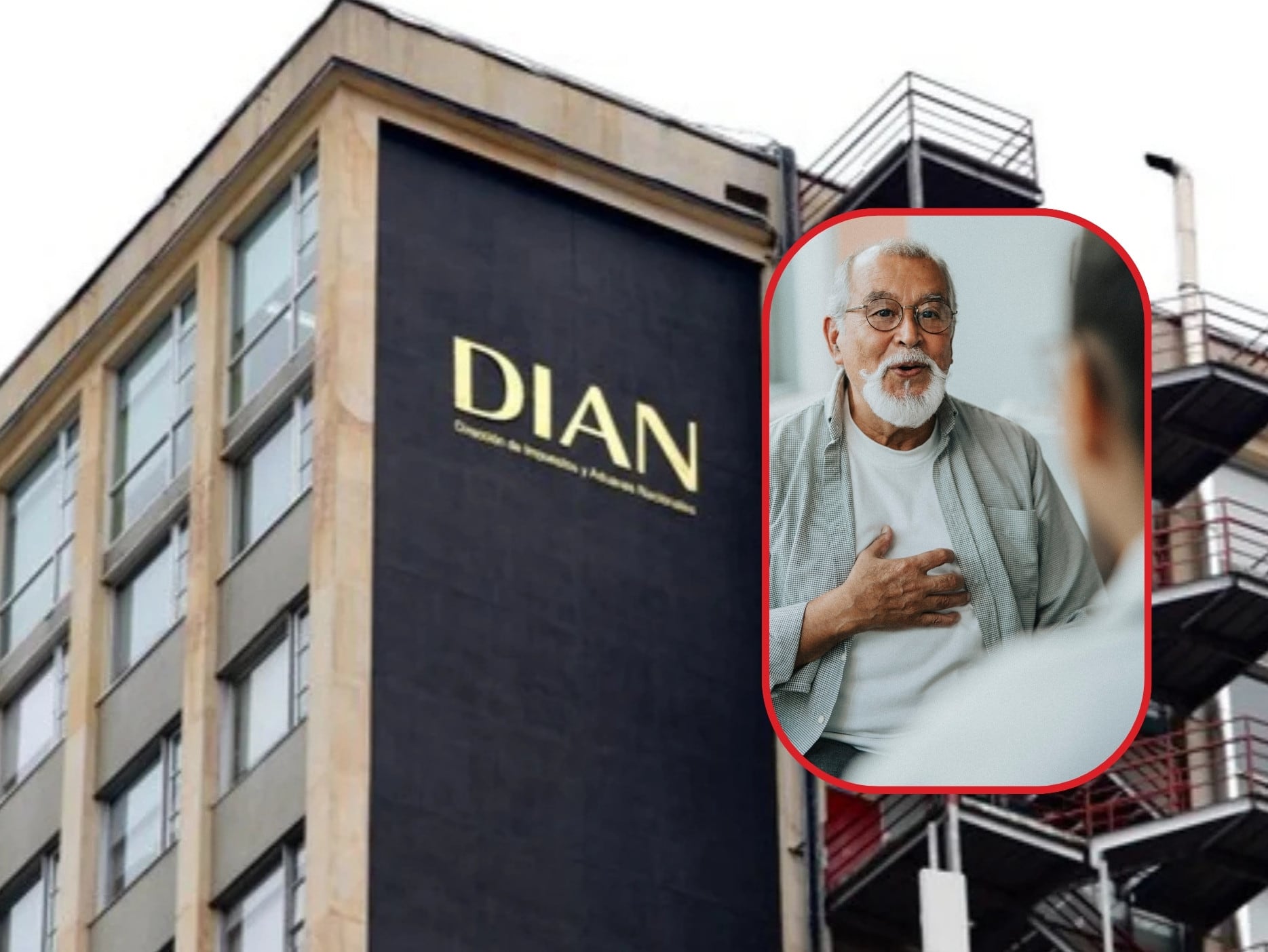 Sede de la Dian en Bogotá. (Crédito: Colprensa/Prensa/Redes sociales) / A la derecha: Hombre aliviado (Crédito: Getty Images)