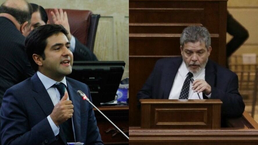 Samuel Hoyos, representante a la Cámara del Partido Centro Democrático, y Marcos Calarcá, congresista del Partido Farc. Foto: Colprensa