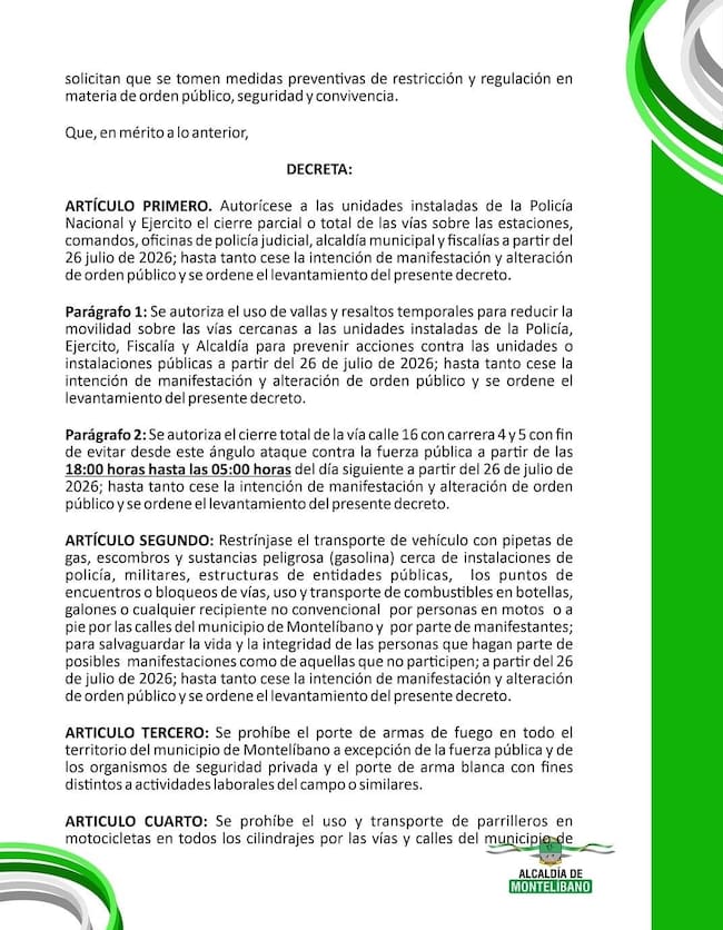 Decreto Alcaldía de Montelíbano.