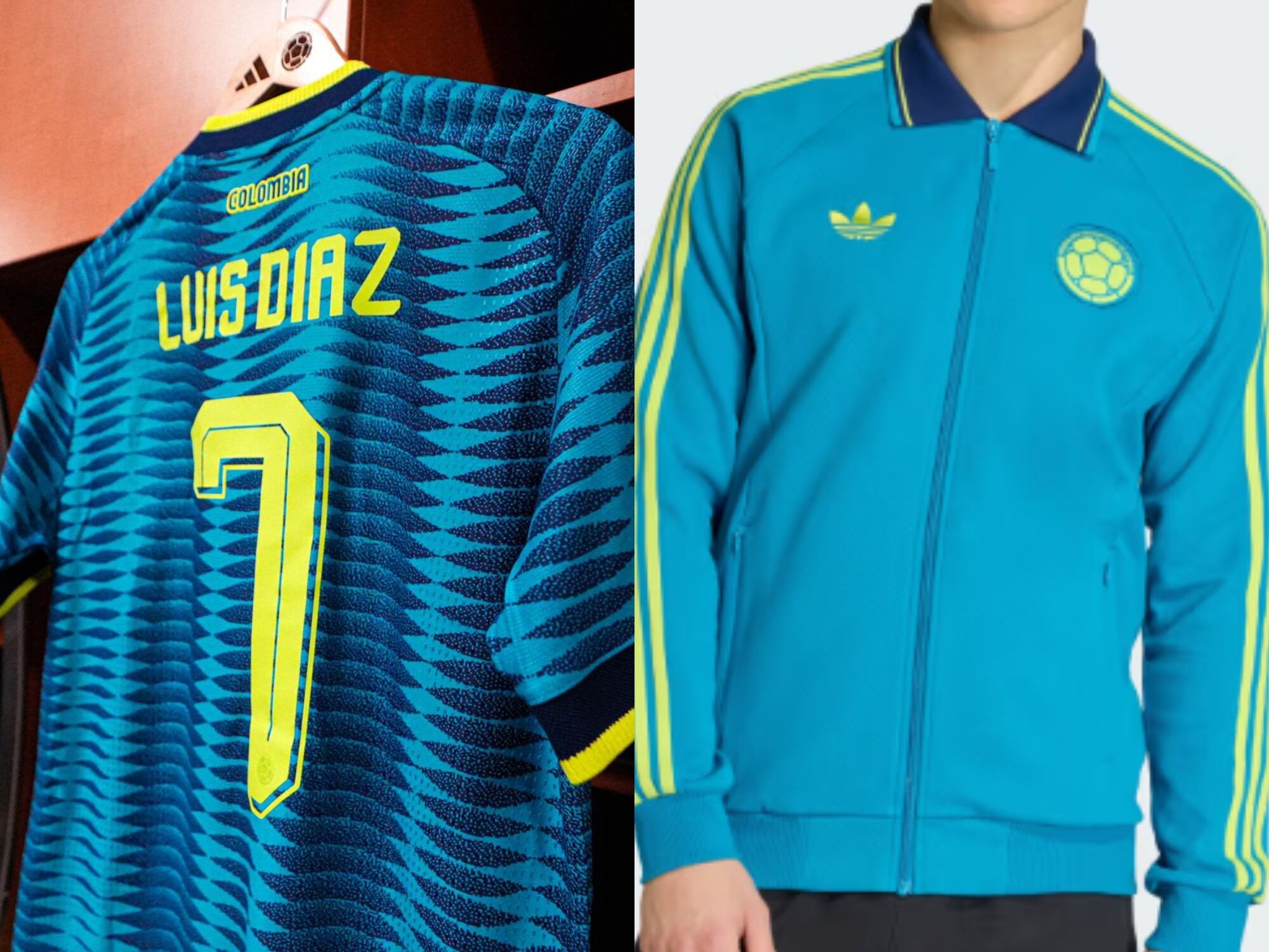 Nueva camiseta y chaqueta de la Selección Colombia. Fotos: Twitter Selección Colombia y página web de Adidas.