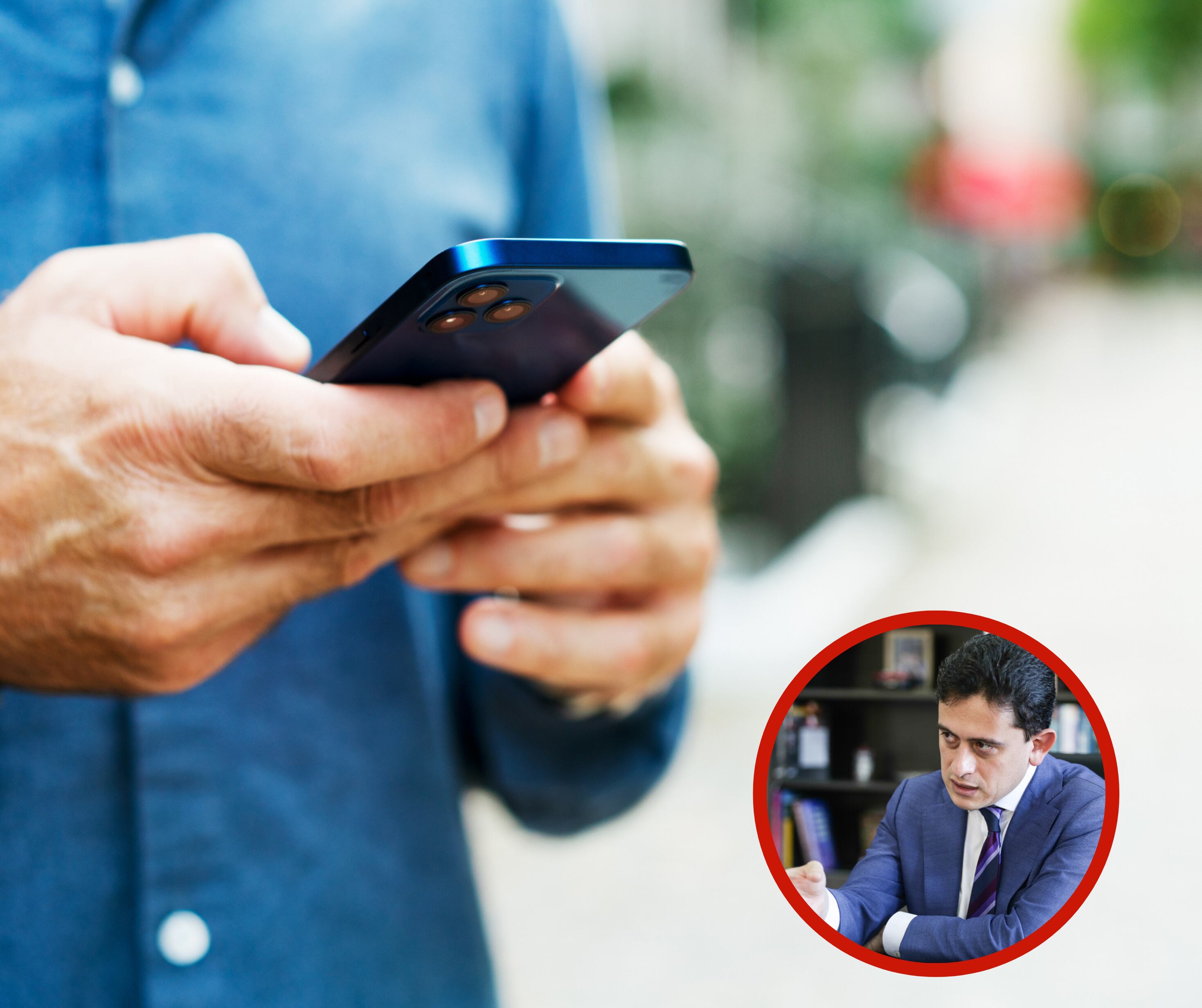 Hombre utilizando el celular e imagen del director de la DIAN, Luis Carlos Reyes (Fotos vía Getty Images y Colprensa)