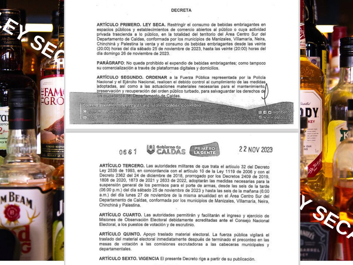 Ley seca parcial afectará a establecimientos comerciales abiertos al público en Caldas