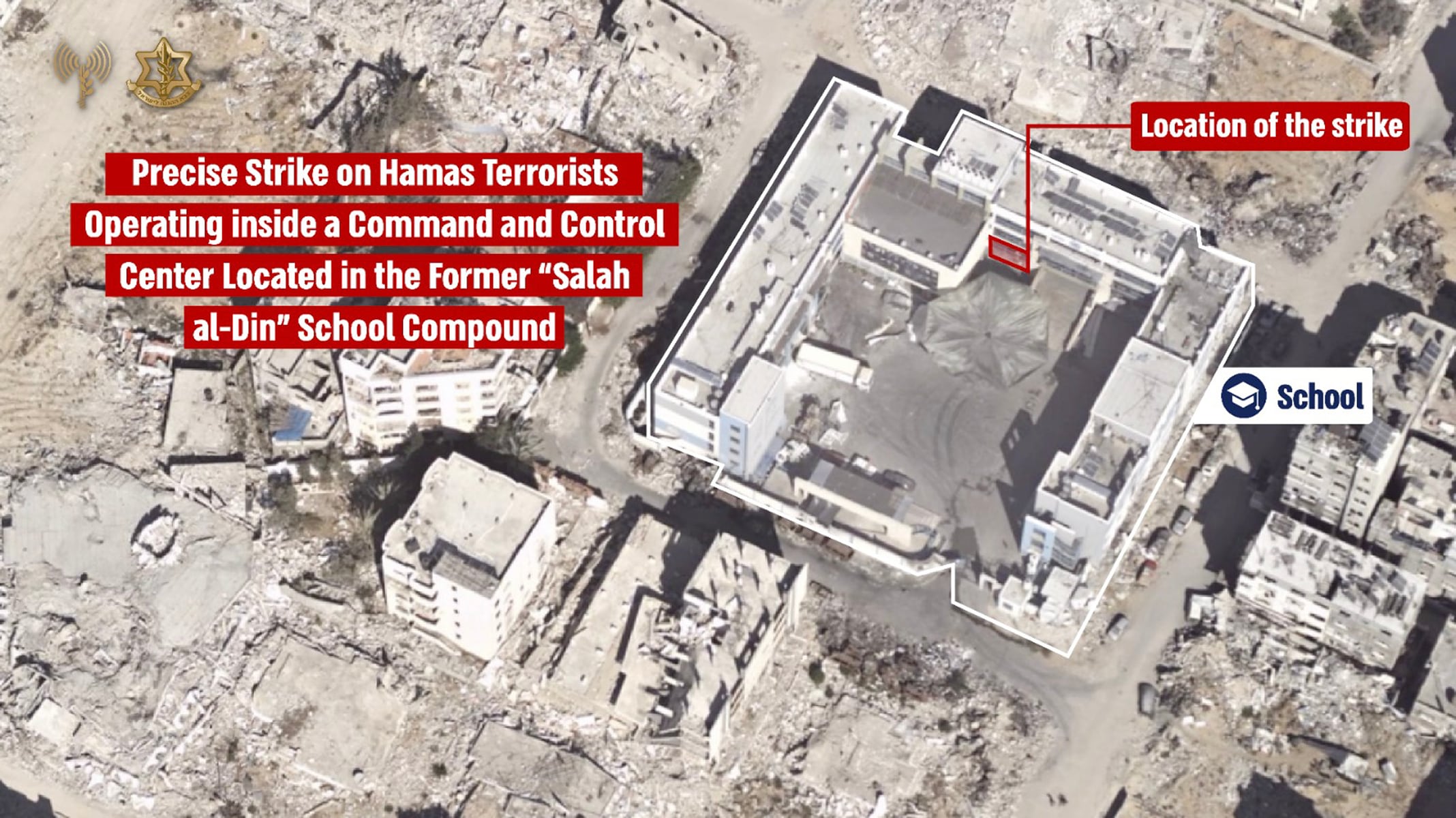 GAZA (GAZA Y CISJORDANIA), 21/08/2024.-Infografía sobre el último ataque contra la escuela Salah al Din en Gaza. El Ejército israelí bombardeó este miércoles el área de la escuela Salah al Din de la ciudad de Gaza, en el norte del enclave, dos veces consecutivas, matando a tres palestinos e hiriendo a otros 15, de los cuales 10 son niños, según alertaron los servicios de Defensa Civil de la Franja.EFE/ Ejército De Israel SOLO USO EDITORIAL SOLO DISPONIBLE PARA ILUSTRAR LA NOTICIA QUE ACOMPAÑA (CRÉDITO OBLIGATORIO)