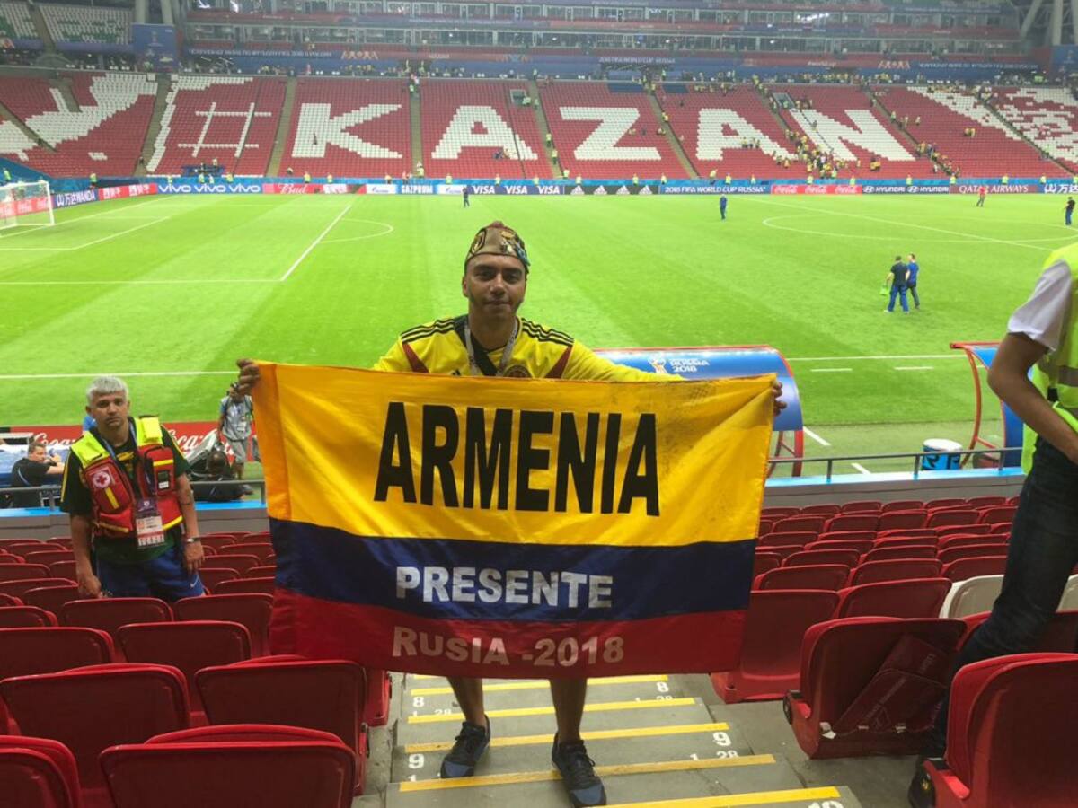 Diego Arias quindiano en el estadio de Kazan, Rusia