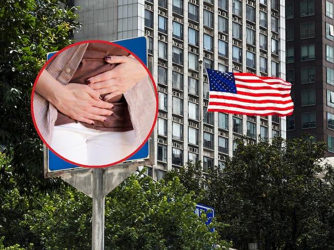 Imagen de referencia | Bandera de EE. UU. en el centro de ciudad - Persona con dolor de estómago: Getty Images.