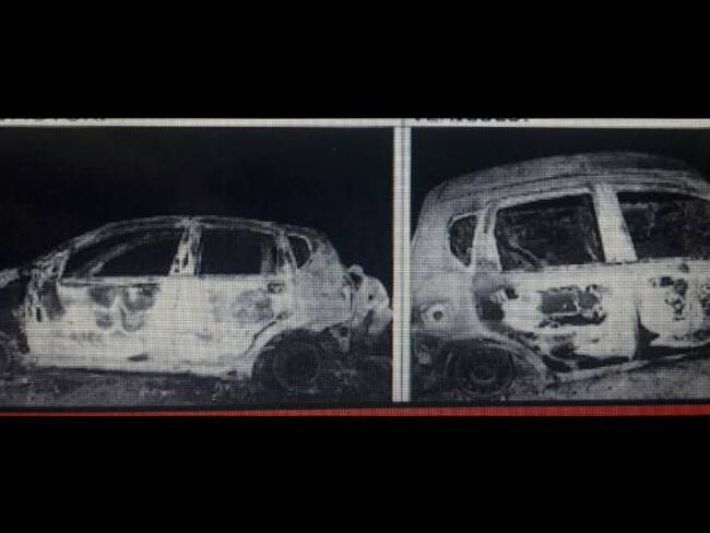 Imagen del vehículo incinerado, en el que también encontraron el cuerpo del comerciante Jairo Arley Carvajal Sánchez.