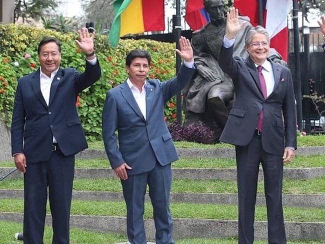 De izquierda a derecha, los presidentes Luis Arce (Bolivia), Pedro Castillo (Perú), Guillermo Lasso (Ecuador) y Gustavo Petro (Colombia).              Foto: Comunidad Andina. 