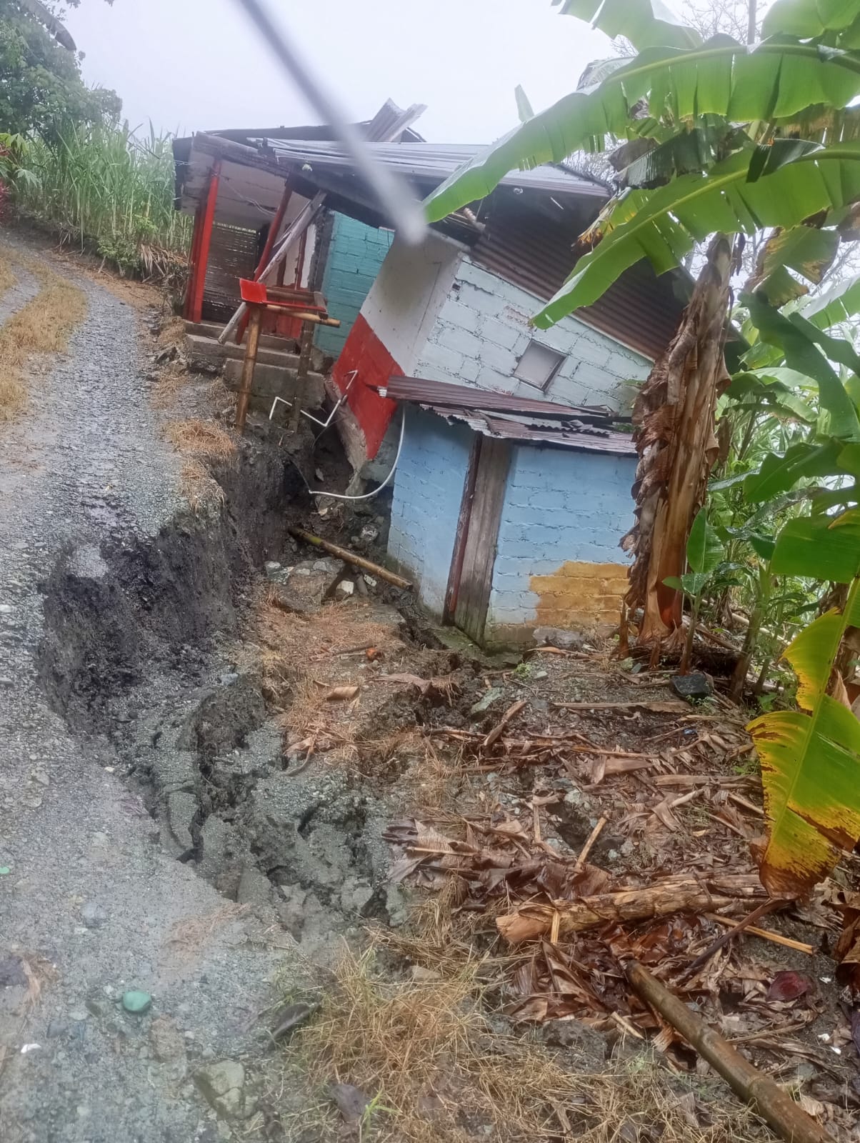 Casa que colapsó parcialmente en la vereda El Verso, en Filadelfia, Caldas. Foto suministrada.