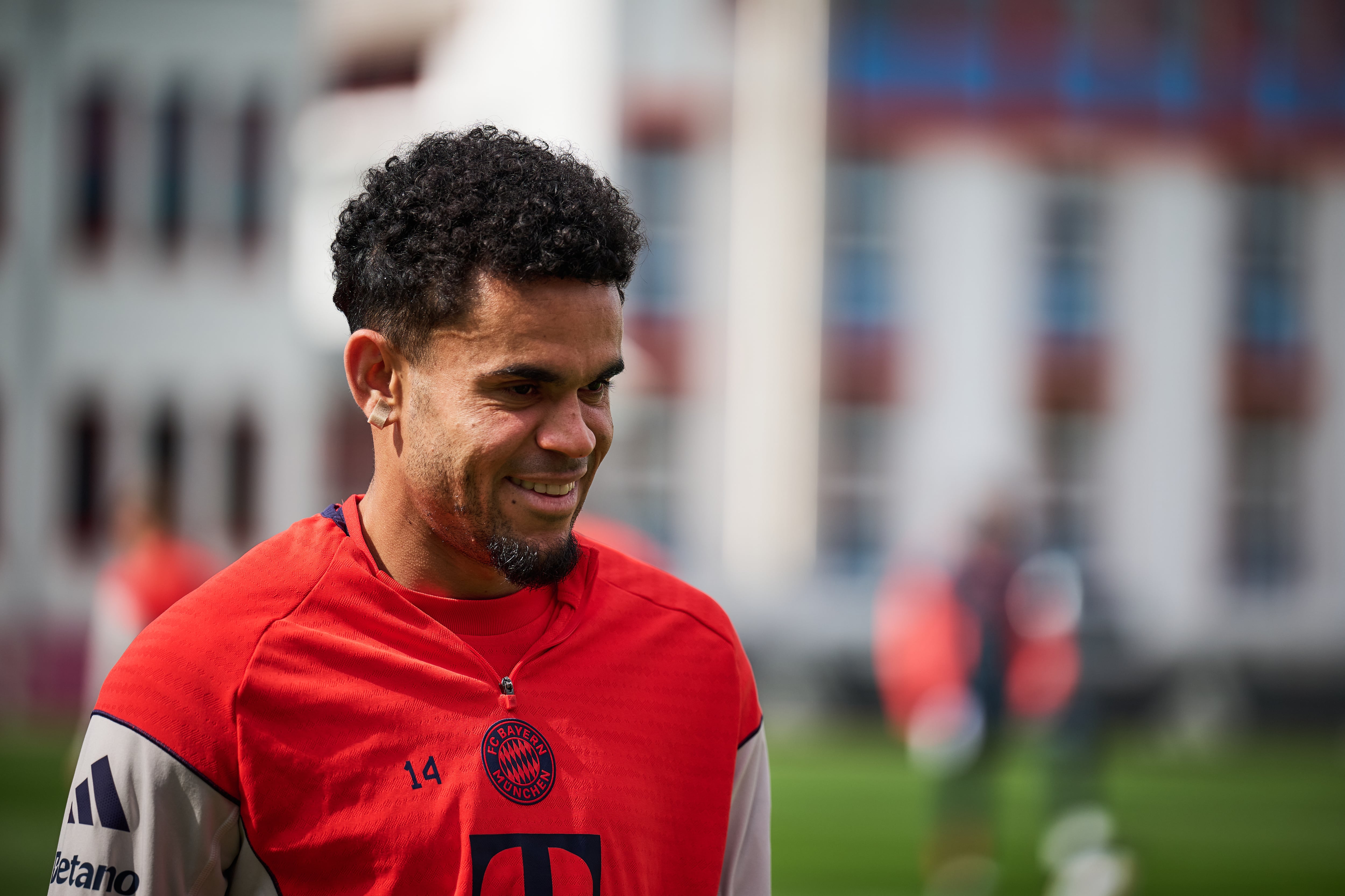 MUNICH, GERMANY - APRIL 03: Luis Diaz of FC Bayern Muenchen during a training session at Saebener Straße on April 03, 2026 in Munich, Germany. (Photo by S. Mellar/FC Bayern via Getty Images)