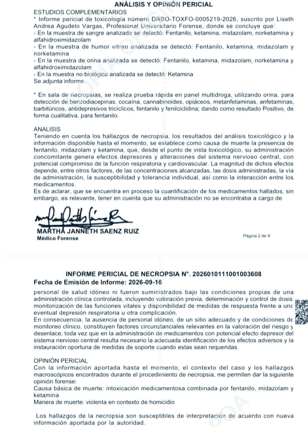 Informe de necropsia. Foto: Suministrada.