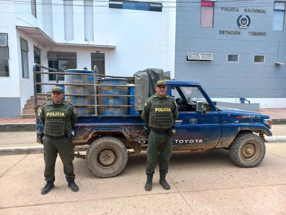 Policía incautó 945 galones de ACPM transportados de manera ilegal en Bolívar