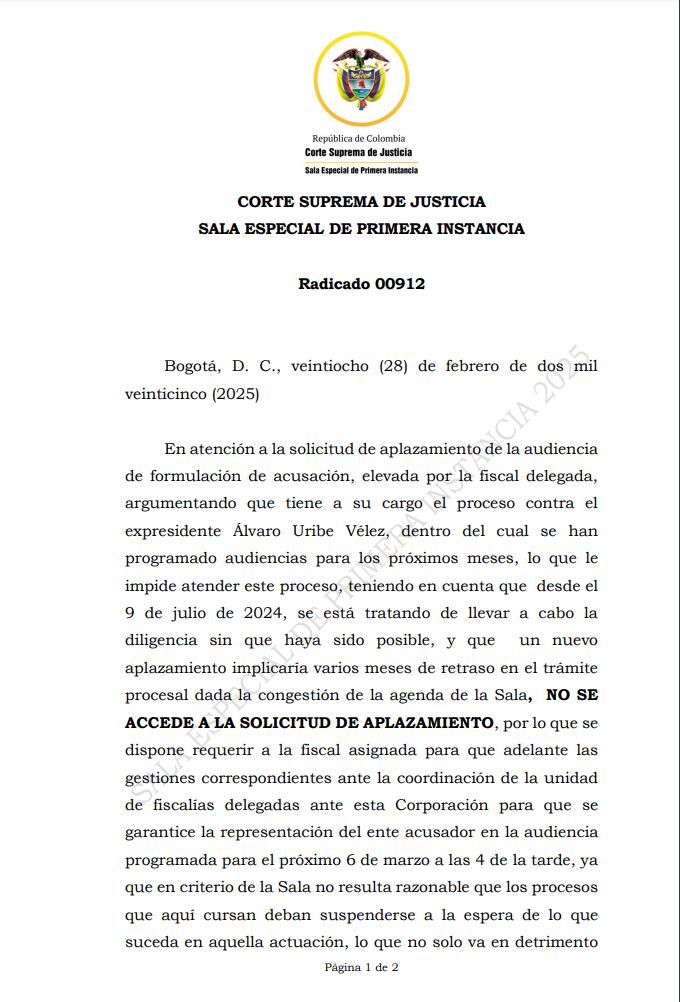 El llamado de atención de la Corte Suprema a la fiscal del caso Uribe