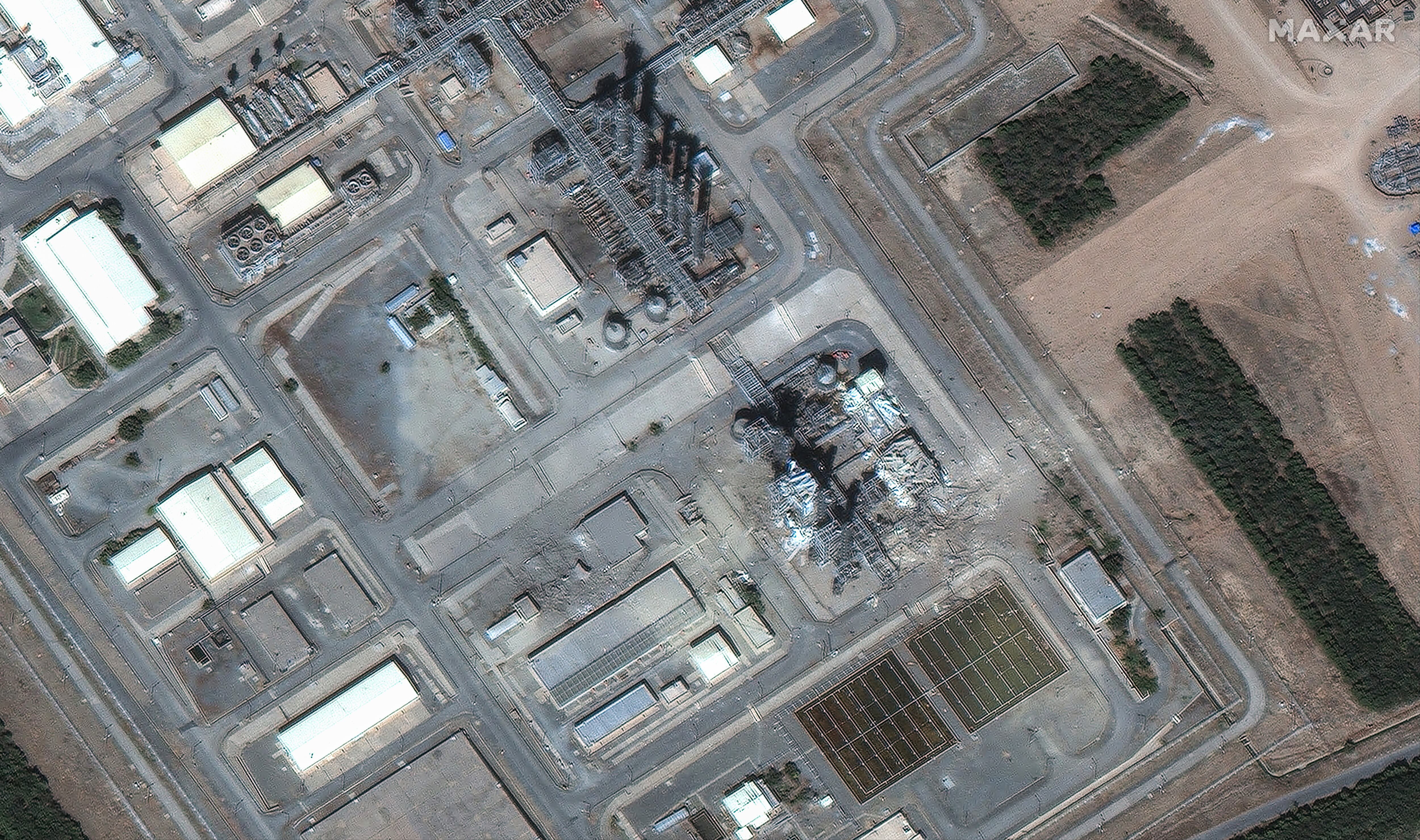 Imagen satelital de planta nuclear en Irán. FOTO: Satellite image (c) 2025 Maxar Technologies.