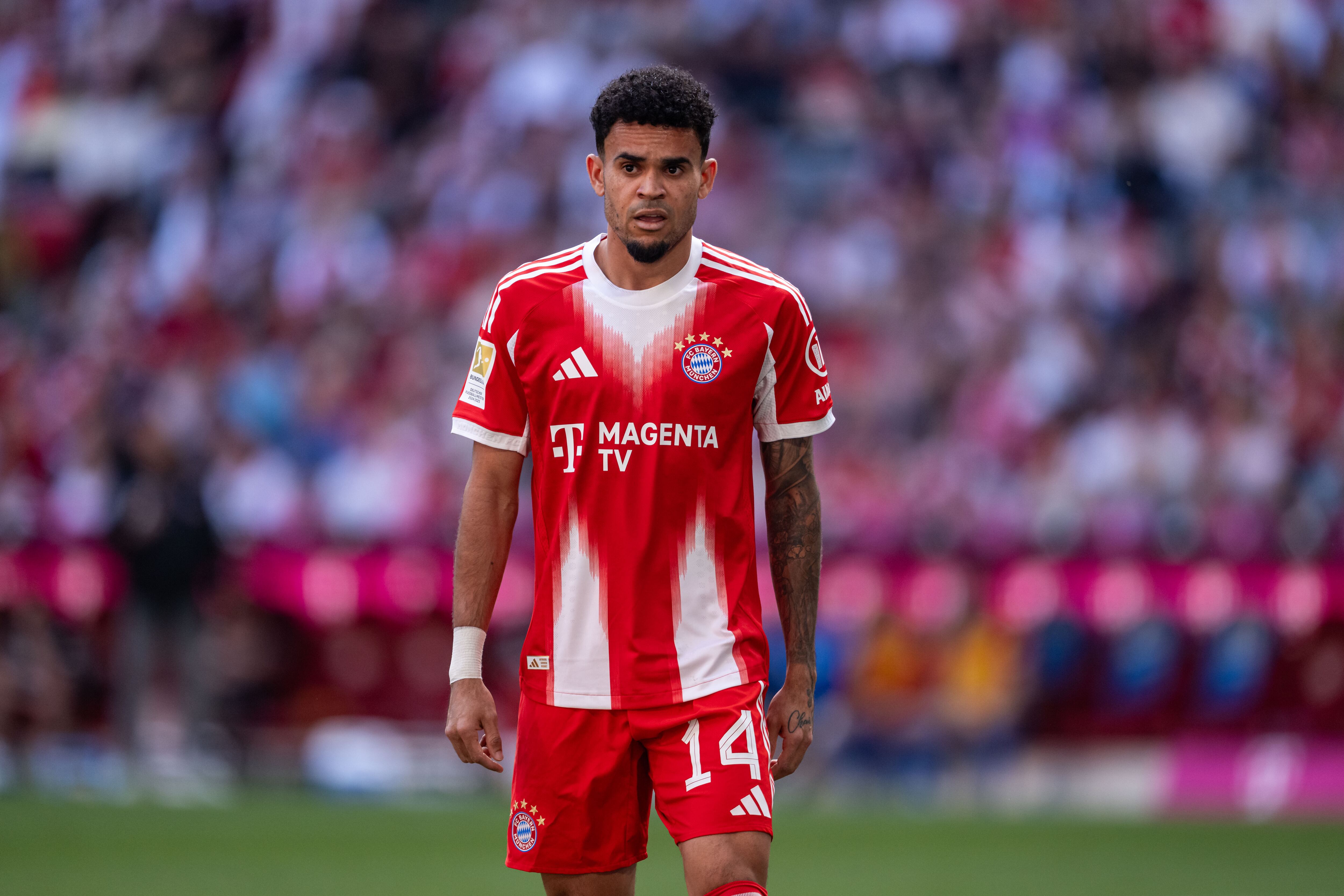MUNICH, GERMANY - MAY 02: Luis Diaz of München reacts during the Bundesliga match between FC Bayern München and 1. FC Heidenheim 1846 at Allianz Arena on May 02, 2026 in Munich, Germany. (Photo by Daniel Kopatsch/Getty Images)