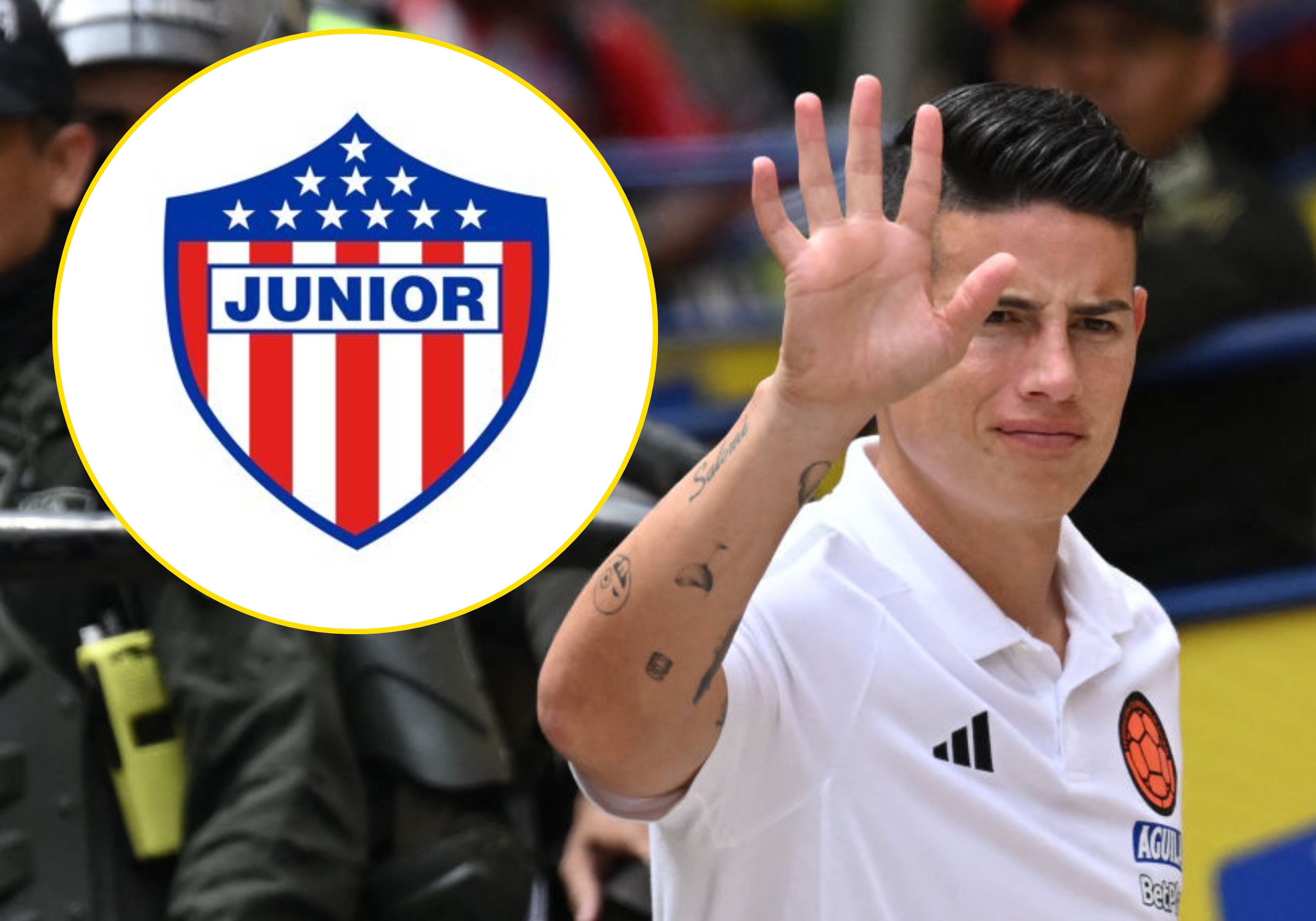 Junior de Barranquilla y James Rodríguez. Foto: Junior de Baranquilla / (Photo by RAUL ARBOLEDA/AFP via Getty Images)